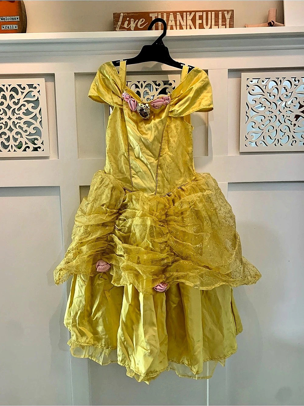 Disney Belle Costume Dress Yellow & Pink Floral Girls- M